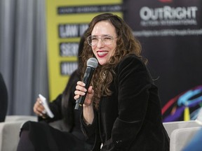 Jessica Stern, then-head of Outright International, speaks during the OutSummit in New York in a Dec. 7, 2019, handout photo. The Liberals are facing mounting calls to appoint a senior diplomat to advocate for LGBTQ people abroad, including within their caucus.