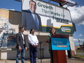 REGINA, SASK : June 23, 2023-- NDP Leader Carla Beck speaks at a press conference off Broad street to call on the Premier to initiate a by-election on Friday, June 23, 2023 in Regina. KAYLE NEIS / Regina Leader-Post