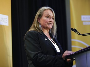 Kimberly Murray speaks after being appointed as Independent Special Interlocutor for Missing Children and Unmarked Graves and Burial Sites associated with Indian Residential Schools, at a news conference in Ottawa, on Wednesday, June 8, 2022. Murray says "urgent consideration" should be given to legal mechanisms as a way for Canada to combat residential school denialism.THE CANADIAN PRESS/Justin Tang