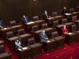 Senators sit in Senate of Canada Building in Ottawa, on Wednesday, Sept. 23, 2020. A Senate report released today says that if Canadian governments at all levels targeted their suicide prevention strategies towards men and Indigenous people, who die most by suicide, the landscape of the issue can transform.