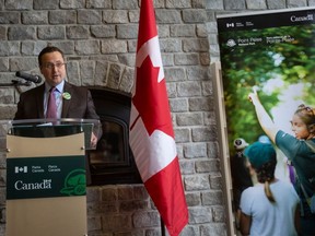 MP Irek Kusmierczyk speaks during a press event announcing a key milestone in the advancement of the national urban park project in Windsor, on Monday, April 17, 2023.