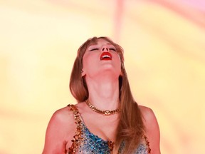 Singer-songwriter Taylor Swift performs during her Eras Tour at Sofi stadium in Inglewood, Calif., August 7, 2023.