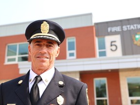 Saskatoon fire Chief Morgan Hackl was on hand for the grand opening of Fire Station No. 5 on Preston Avenue. The station officially opened on Tuesday, Aug. 29, 2023. ROB O'FLANAGAN/Saskatoon StarPhoenix