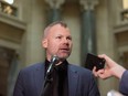 Education Minister Dustin Duncan speaks at the Legislative Building on Thursday, March 9, 2023 in Regina. TROY FLEECE / Regina Leader-Post