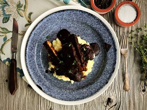 Beer and balsamic braised beef short ribs.