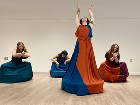 Dancers of Free Flow Dance Company prepare for their upcoming gala performance, Emerge, during an open-to-the-public rehearsal at Midtown Mall on October 7, 2023.