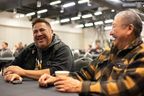 PAGC Vice Chief Christopher Jobb (left) at the Braiding Knowledge for clean energy conference in Saskatoon, Sask. on Monday, Nov. 13 2023. (Michelle Berg / Saskatoon StarPhoenix)