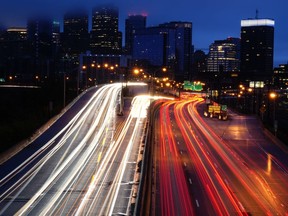 Vehicles move along Interstate 76 ahead in Philadelphia, Nov. 22, 2023.