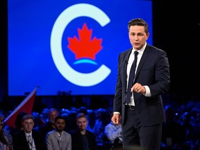 Conservative Leader Pierre Poilievre speaks to delegates at the Conservative Party Convention, Friday, September 8, 2023 in Quebec City.