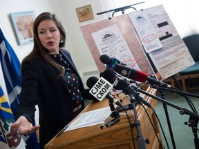 Opposition Ethics and Democracy Critic Meara Conway responds to leaked social services documents during a press conference inside the Saskatchewan Legislative Building on Wednesday, November 15, 2023 in Regina.