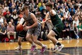 Walter Murray Marauders' Zach Hawley (1) was named tournament MVP when the Marauders defeated the Holy Cross Crusaders in the BRIT 54 championship game. Photo taken in Saskatoon, Sask. on Saturday, January 13, 2023.