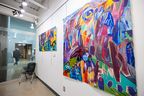 Paintings from James Smith Cree Nation artist Jerry Whitehead is on display at Kerry Vickar Centre during the mass stabbing inquest in Melfort, Sask.
