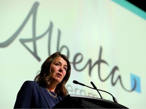 Alberta Premier Danielle Smith speaks at the 2023 Alberta Municipalities Convention and Trade Show in Edmonton on Friday, Sept. 29.