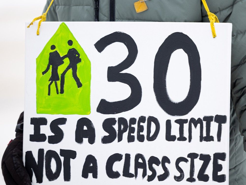 Hundreds of teachers in Saskatoon rallied  in front of Centre Mall on Jan. 22, 2024.