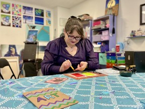 Audra Balion makes prints in her studio in Saskatoon, Saskatchewan on Friday, February 16, 2024.