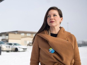 Meara Conway, opposition critic for ethics and democracy stands outside the Sunrise Motel on Thursday, January 25, 2024 in Regina. The Saskatchewan NDP has been asking about hotel billing since it was revealed Sunrise Motel, owned by Sask Party MLA Gary Grewal, billed social services $172,000 in 2022.