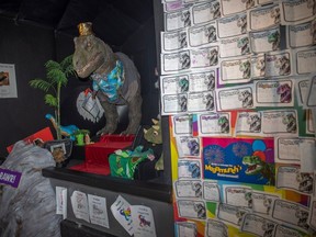 Megamunch, the animatronic tyrannosaurus rex which arrived at the Royal Saskatchewan Museum on May 16, 1986, is set for retirement in late February. The dinosaur sitting in its room is surrounded by goodbye notes at the Royal Saskatchewan Museum on Friday, Feb. 9, 2024 in Regina.