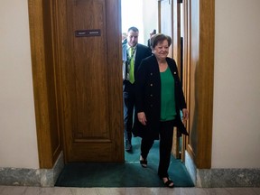 Minister of Finance Donna Harpauer leaves after unveiling the provincial budget during the 2024-2025 Saskatchewan budget announcement at the Saskatchewan Legislature on Wednesday, March 20, 2024 in Regina.