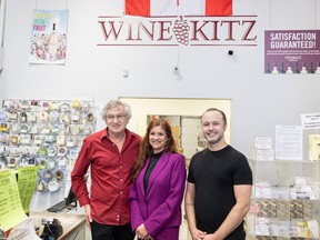 Morris, Lisa Lambert and Brennan Bonnet stand for a photo at Wine Kitz at 116 Ave B N. Starting today, homemade beer and wine can be served at family events, including weddings, reunions and more.