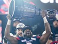 Shawn Lemon celebrating the Montreal Alouettes 2023 Grey Cup victory.