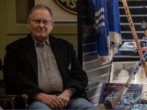 REGINA, SASK : April 9, 2024-- Wayne Hellquist, a builder in Volleyball sits beside other inductees for the Saskatchewan Sports Hall of Fame Class of 2024 at the Saskatchewan Sports Hall of Fame on Tuesday, April 9, 2024 in Regina. KAYLE NEIS / Regina Leader-Post