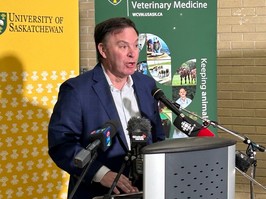 Minister of Advance Education Gordon Wyant speaks at the Western College of Veterinary Medicine on April 19 2024. Photo by Michael Joel-Hansen/Saskatoon StarPhoenix