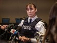 Assistant Commissioner and Commanding Officer for Saskatchewan's RCMP Rhonda Blackmore speaks to media in Saskatoon, Thursday, Feb. 29, 2024.