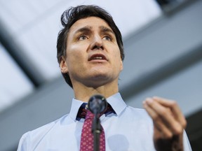 Prime Minister Justin Trudeau speaks during a press conference in Oakville, Ont. on Wednesday, April 24, 2024.