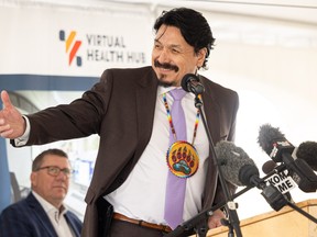 Chief Darcy Bear speaks during the announcement of the Indigenous-led Virtual Health Hub on Dakota First Nation.