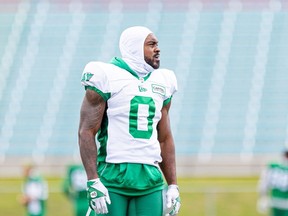 Saskatchewan Roughriders defensive back Rolan Milligan Jr. (0) on the field during their last day of training camp at Griffith's Stadium in Saskatoon.