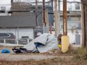 A shelter was created on a vacant street on Street 19. The photo taken in Saskaton, Sask. On Tuesday, November 5, 2024.
