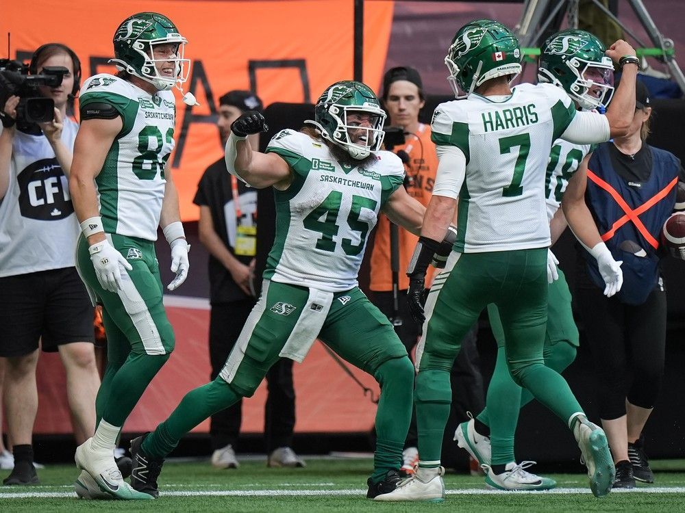 Trevor Harris threw for 395 yards with three touchdowns as Saskatchewan improved to 5-1 on the year, while the Lions dropped to 3-4.