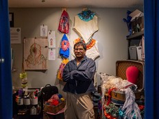 Saskatoon artist and costume designer Abraham Galman is photographed in his home studio surrounded by his creations ahead of Nuit Blanche.