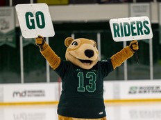 Gainer the Goper at the Roughriders Winter Classic charity hockey game