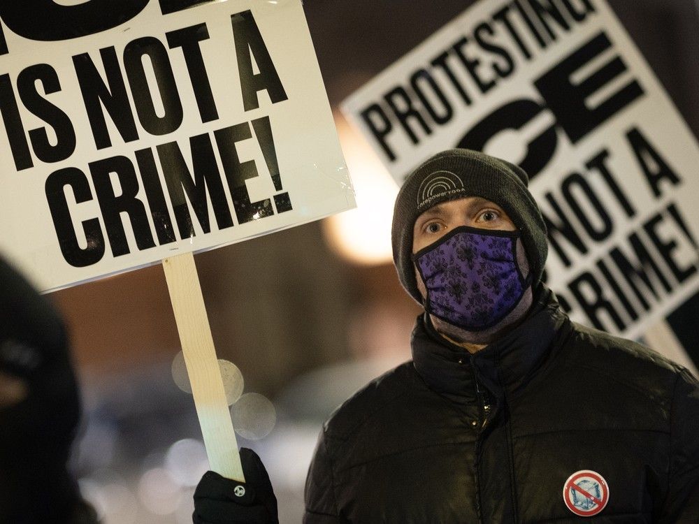 Demonstrators protest against Immigration and Customs Enforcement (ICE) operations in Minnesota on January 27.