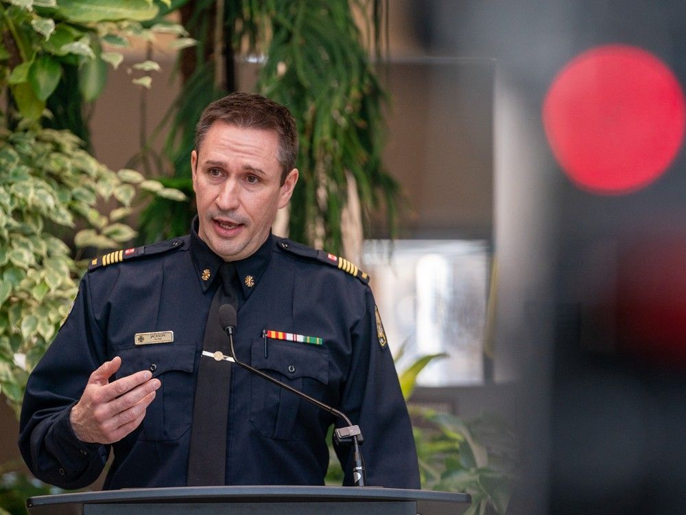Regina Fire Chief Layne Jackson speaks during an announcement on Thursday, January 11, 2024.