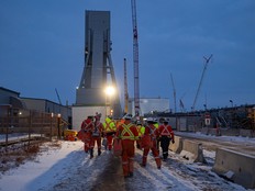 Miners end their underground shift at BHP Group Ltd.'s Jansen potash mine.