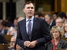 Minister of Finance Bill Morneau speaks during Question Period on Parliament Hill, in Ottawa on Thursday, October 19, 2017. (THE CANADIAN PRESS/Adrian Wyld)