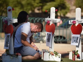 A mourner in Las Vegas in the wake of the mass shooting Oct. 1