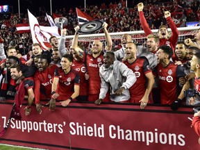 The Toronto FC clinched the Supporters’ Shield after last week’s win over Montreal, but can also secure the single-season MLS points record with at least a draw today in Atlanta. (THE CANADIAN PRESS)