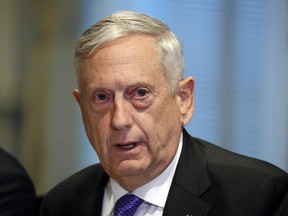 Defense Secretary Jim Mattis answers a question about the ambush of U.S. troops in Niger before a meeting with Israeli Defense Minister Avigdor Lieberman at the Pentagon, Thursday, Oct. 19, 2017, in Washington. (AP Photo/Alex Brandon)