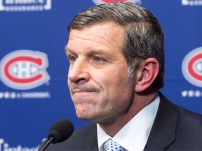 Montreal Canadiens GM Marc Bergevin talks to the media on April 24, 2017 (CP)
