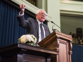 United States Senator Bernie Sanders speaks at the University of Toronto during an event called "What the U.S. Can Learn from Canadian Health Care," in Toronto, Sunday October 29, 2017. THE CANADIAN PRESS/Mark Blinch