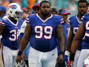In this, Sept. 27, 2015 file photo, Buffalo Bills defensive tackle Marcell Dareus walks the sidelines (AP)