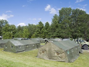 Tents to house asylum seekers are shown at the Canada-United States border in Lacolle, Que., Wednesday, August 9, 2017