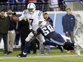 Jacoby Brissett (left) will remain the starting QB for the Indianapolis Colts after Andrew Luck suffered a setback while rehabbing his shoulder. There’s talk Luck could be out for the season.