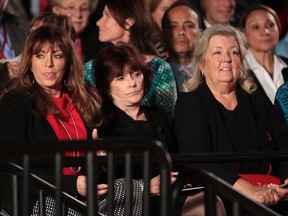 (L-R) Paula Jones, Kathleen Willey and Juanita Broaddrick watch the presidential debate between Donald Trump and Hillary Clinton at Washington University on Oct. 9, 2016 in St Louis, Mo. (Scott Olson/Getty Images)