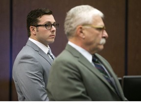 Former Mesa police officer Philip Brailsford, left, and his attorney, Mike Piccarreta, stand for the jury, at the start of Brailsford's murder trial at Maricopa County Superior Court in Phoenix, Wednesday, Oct. 25, 2017.