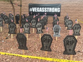 A Halloween display at a North Las Vegas, Nev. Home depicted 58 tombstones – one for each of the Route 91 Harvest Festival shooting victims. (Twitter/bizutesfaye)