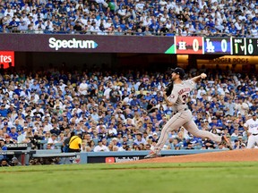 Justin Verlander of the Houston Astros throws a pitch during Game 2 of the World Series at Dodger Stadium on Oct. 25, 2017. (Kevork Djansezian/Getty Images)